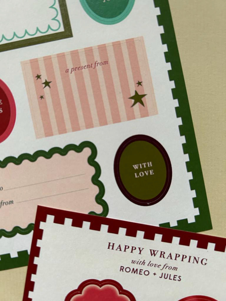 Close up of Christmas sticker sheets