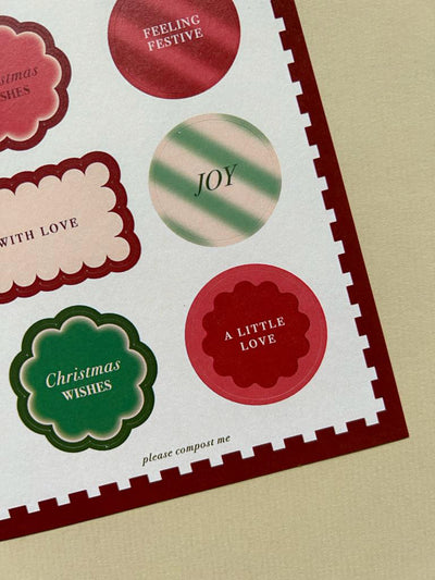 Close up of Christmas sticker sheet