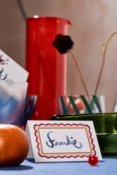 Close up place card dinner party