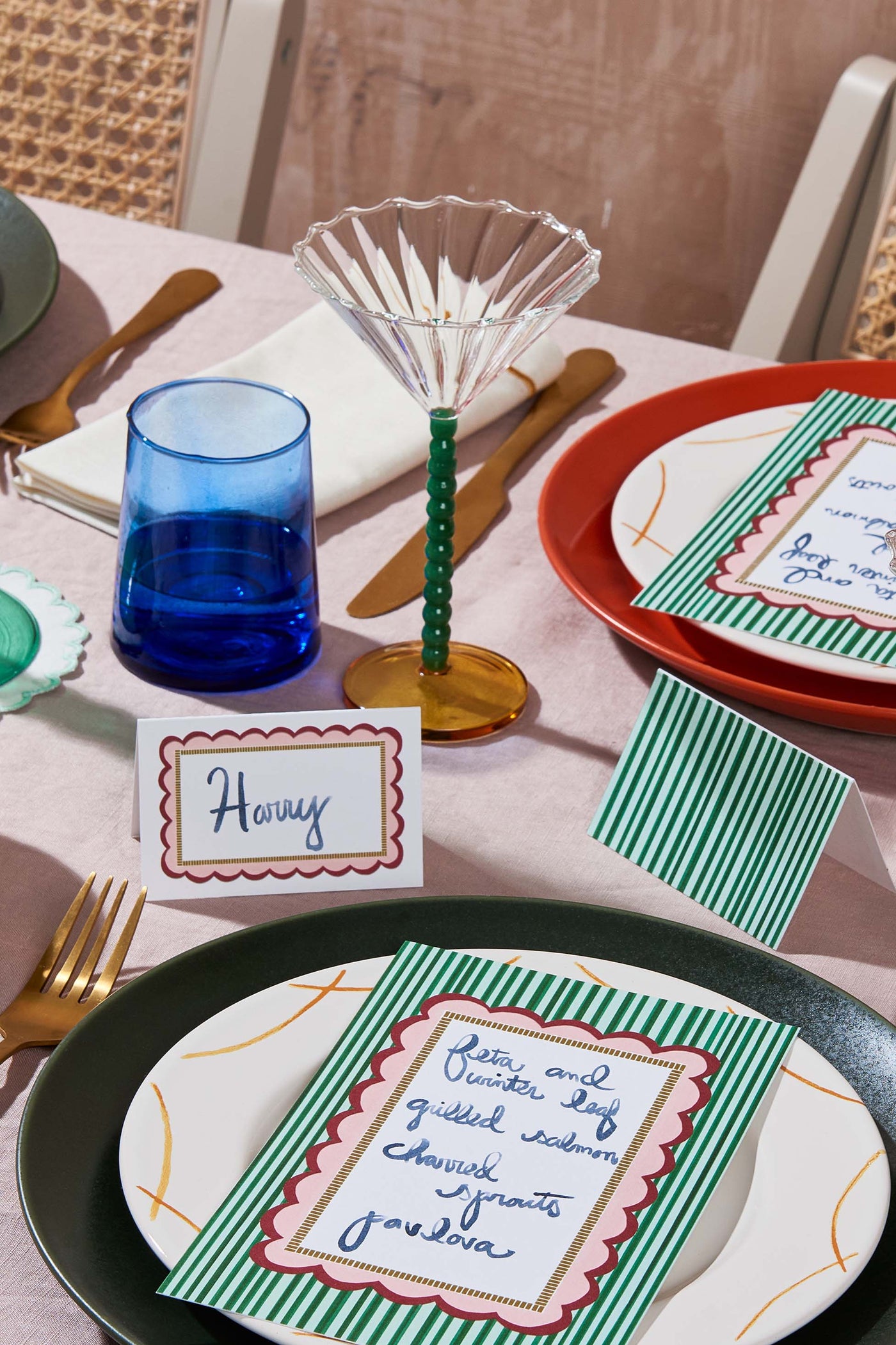 Candy stripe place card for dinner party