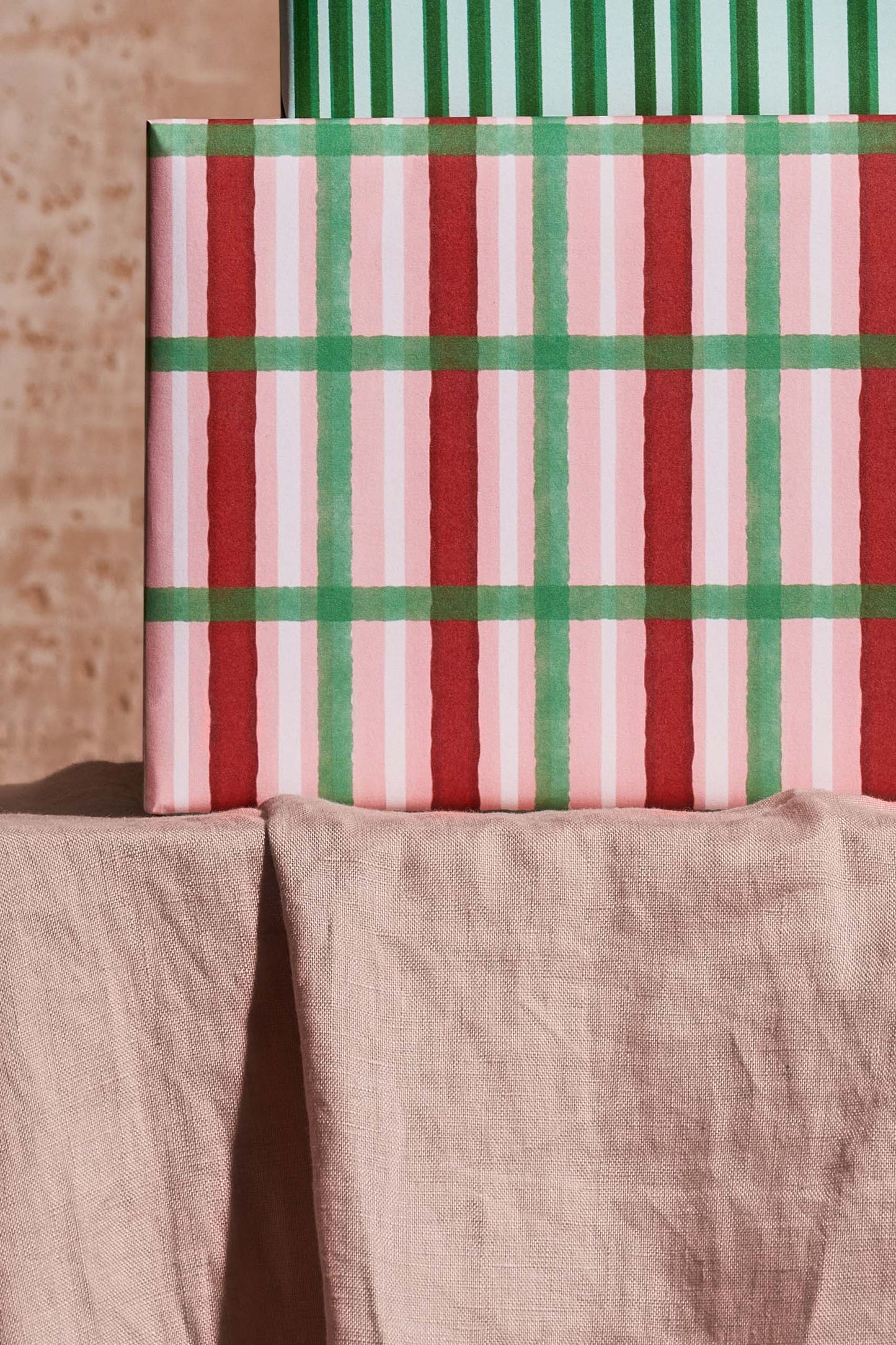 Close up of Christmas tartan wrapping paper