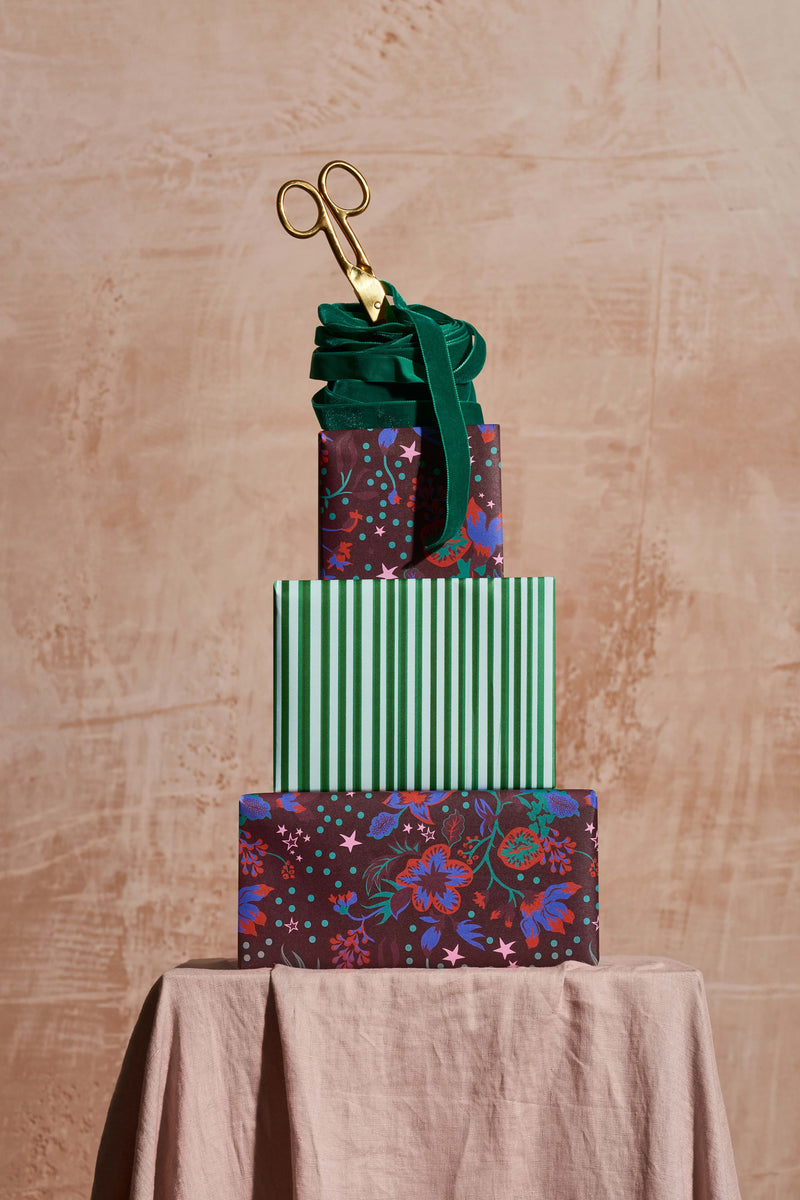 Christmas wrapping paper green stripes